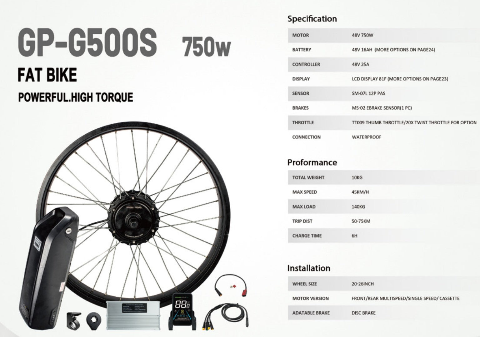 GP-G500S 750W rear hub kit